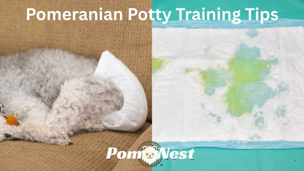 Small dog using indoor potty pad during Pomeranian potty training