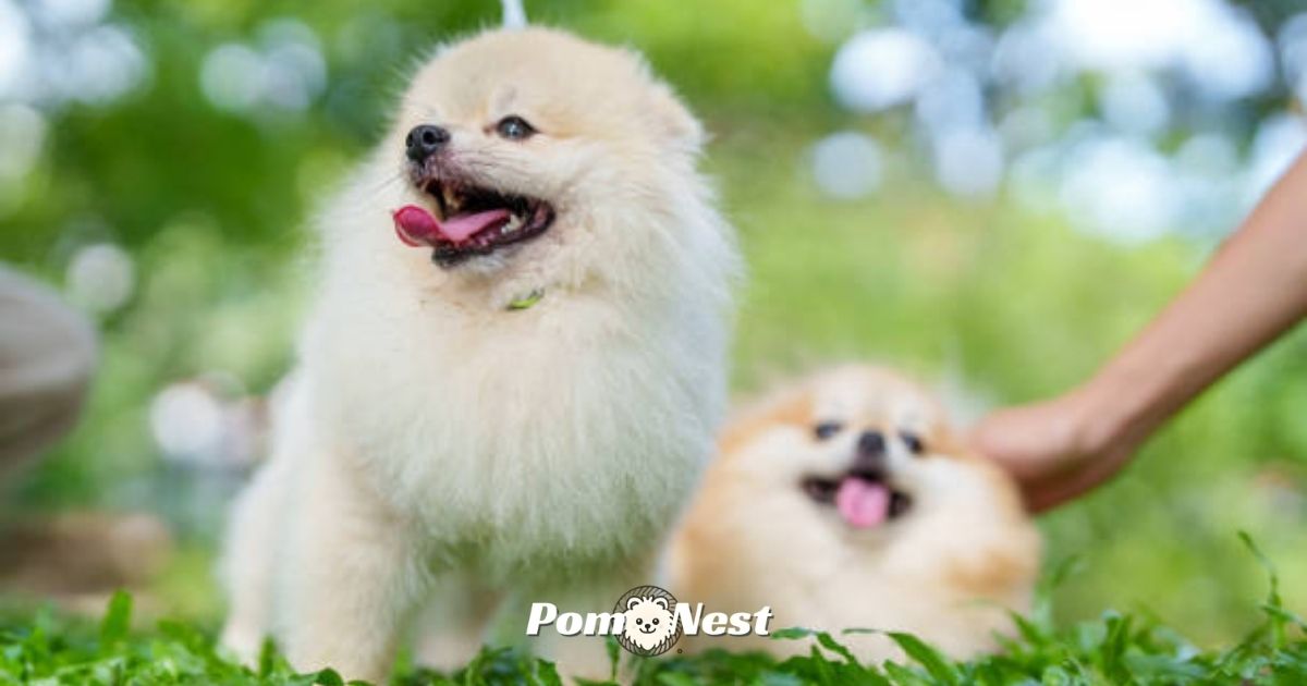 Learning how to train a Pomeranian in the backyard grass.