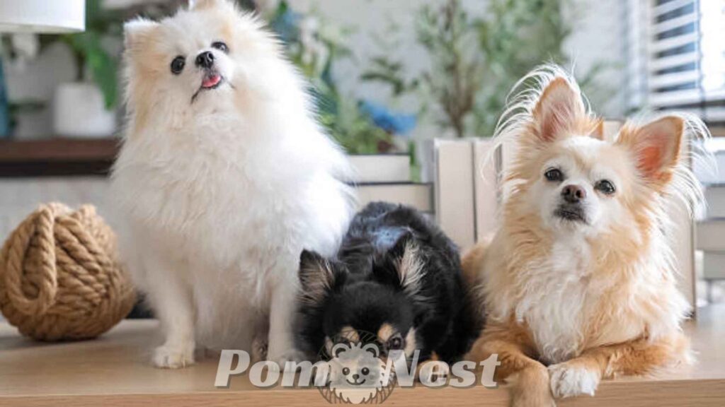 Puppies experiencing new sounds and textures at home.