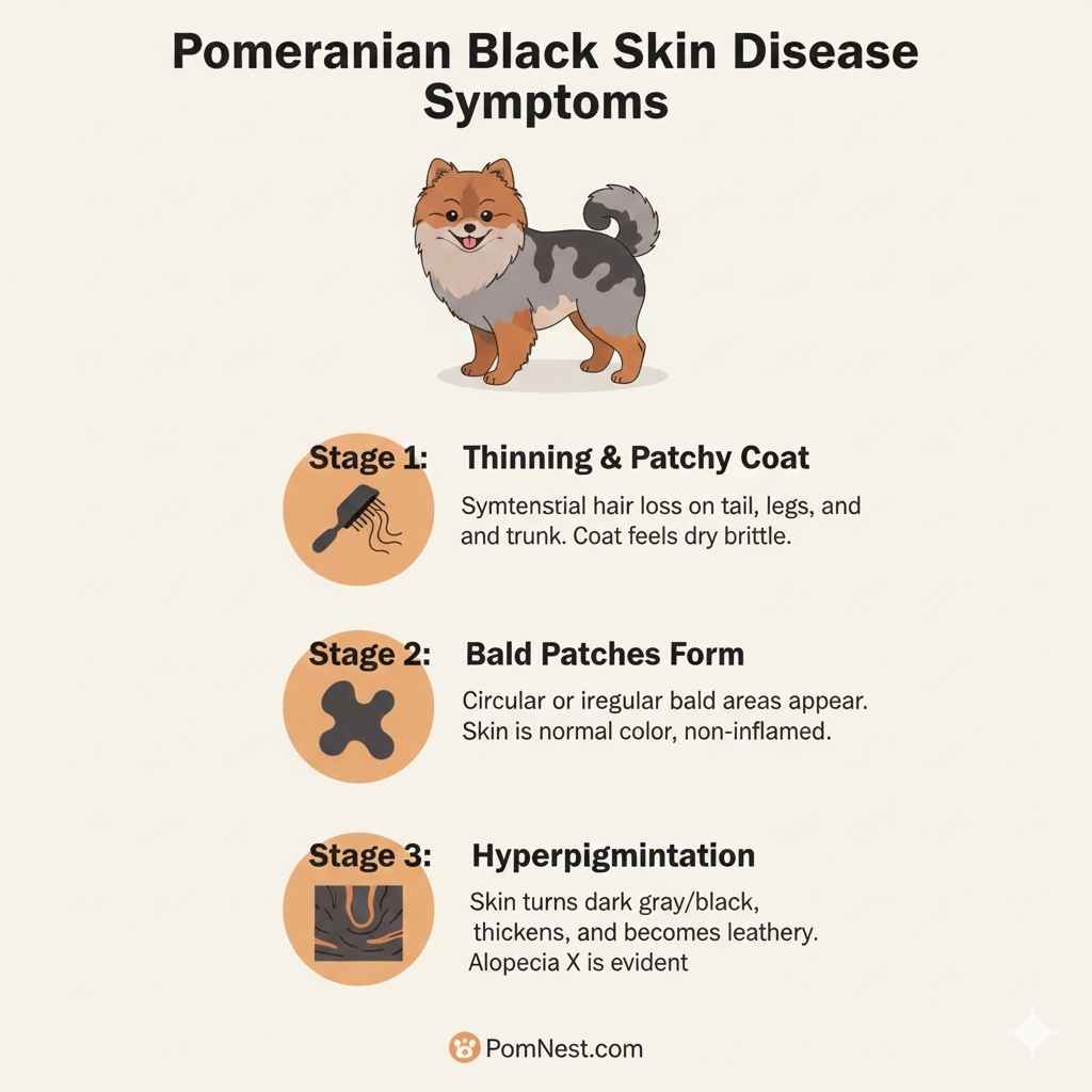 Pomeranian Black Skin Disease Symptoms.