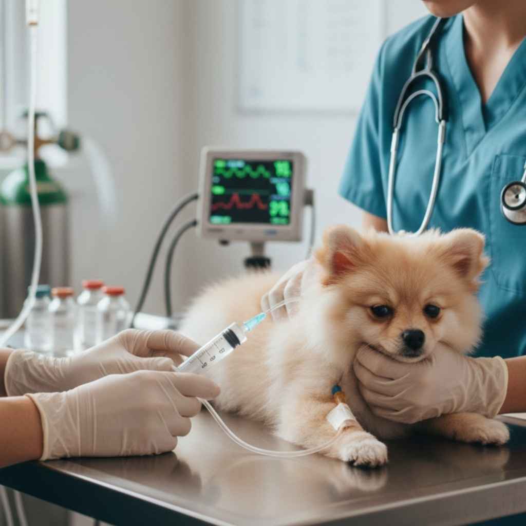 Pomeranian Hypoglycemia treatment at the VET